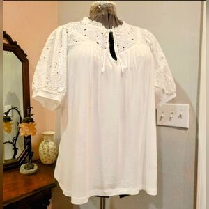 NWT 3X White Cotton/Modal Blouse